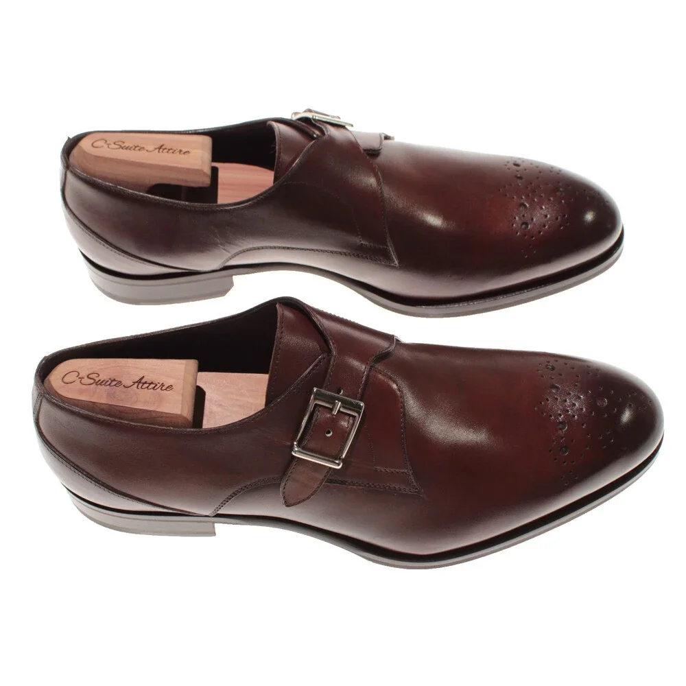 Pastori NWB Single Monk Strap Dress Shoes Size 8 US in Whiskey Brown Leather